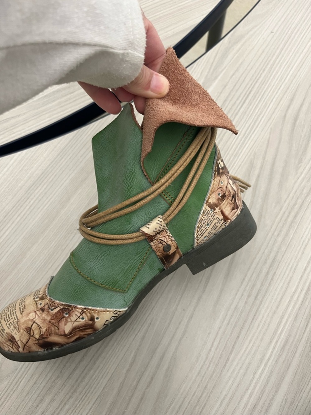 TMA Eyes Mixed-Print Leather Ankle Booties with Tan Suede Collar size 38 (7.5-8)